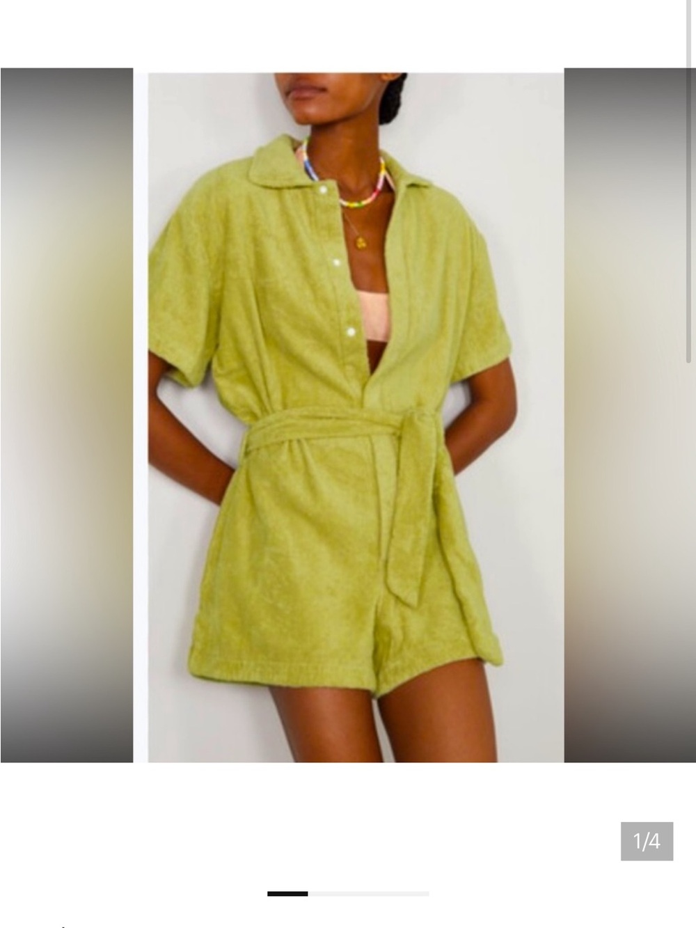 Lime Green Terry Cloth Romper with Waist Tie
